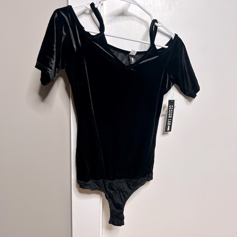 Velvet Body Suit with Shoulder Detail - Size S